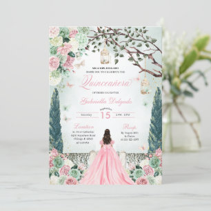 Convite Quinceanera Encantada Princesa Verde Rosa