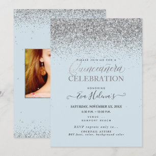 Convite Quinceañera, Escrita na Estrela, DY Dusty Blue