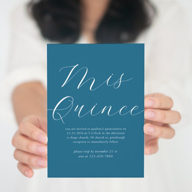 Convite Quinceañera - Escuro Branco Azul Elegante (Criador carregado)