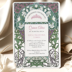 Convite Quinceañera Espanhol Rosa Azul Teal