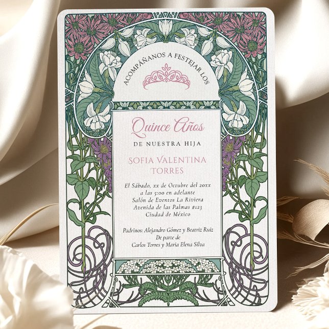 Convite Quinceañera Espanhol Rosa Azul Teal (Criador carregado)