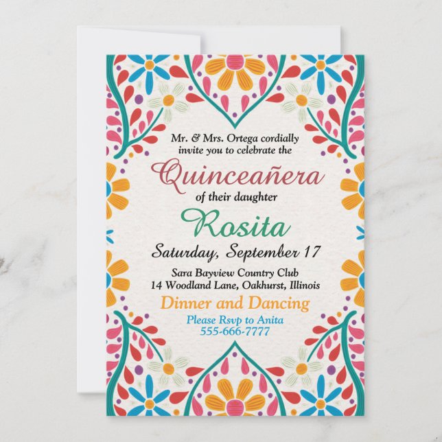 Convite Quinceanera Espanhola de Fiesta Tradicional de Fro (Frente)