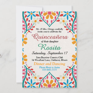 Convite Quinceanera Espanhola de Fiesta Tradicional de Fro