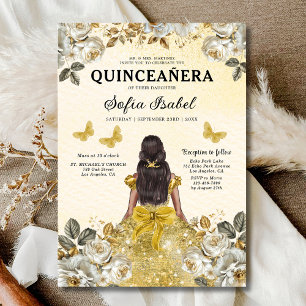 Convite Quinceanera Espanhola Dourada Floral