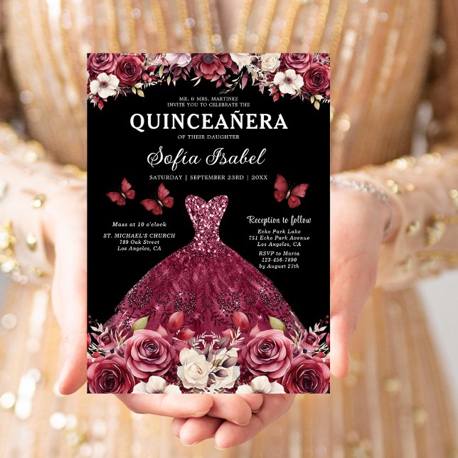 Convite Quinceanera Espanhola Dourada Floral (Criador carregado)
