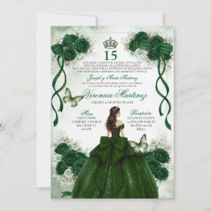 Convite Quinceañera Espanhola Esmeralda Verde Princesa 15