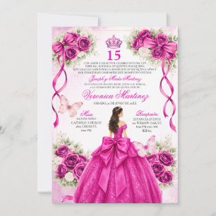 Convite Quinceañera Espanhola Fuchsia Magenta 15 Anos Flor