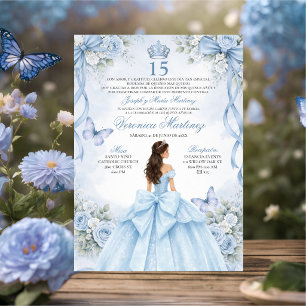Convite Quinceañera Espanhola Princesa Azul Empoeirado 15