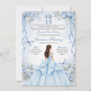 Convite Quinceañera Espanhola Princesa Azul Empoeirado 15