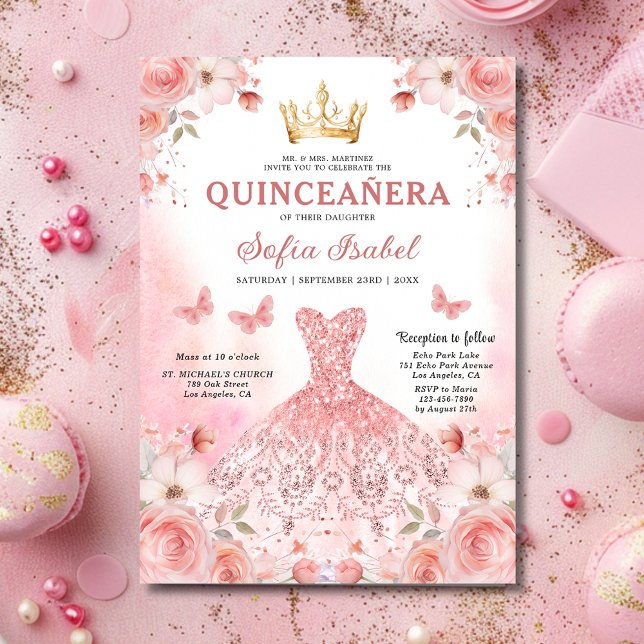Convite Quinceanera Espanhola Rosa Espanhola Floral (Criador carregado)
