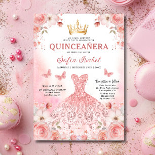 Convite Quinceanera Espanhola Rosa Espanhola Floral