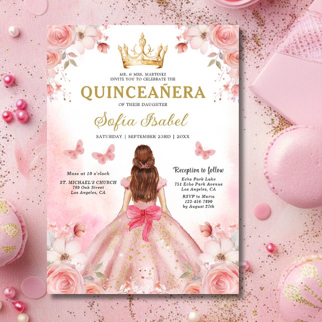 Convite Quinceanera Espanhola Rosa Espanhola Floral (Criador carregado)