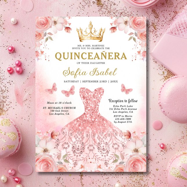 Convite Quinceanera Espanhola Rosa Espanhola Floral (Criador carregado)