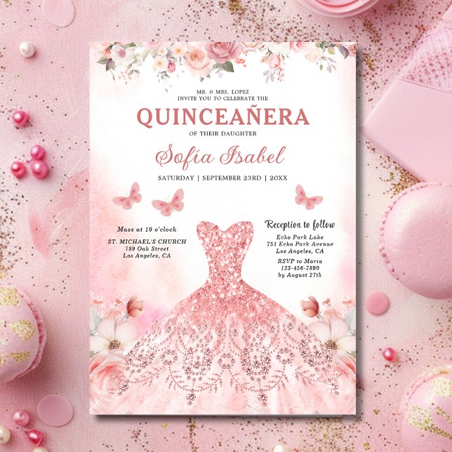 Convite Quinceanera Espanhola Rosa Espanhola Floral (Criador carregado)