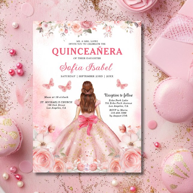 Convite Quinceanera Espanhola Rosa Espanhola Floral (Criador carregado)