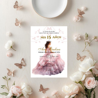 Convite Quinceañera Espanhola Rosa Floral
