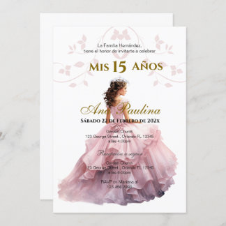 Convite Quinceañera Espanhola Rosa Floral
