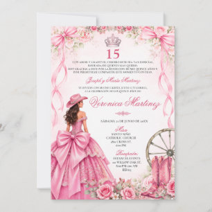 Convite Quinceañera Espanhola Rosa Floral Princesa 15 Anos
