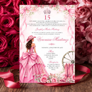 Convite Quinceañera Espanhola Rosa Floral Princesa 15 Anos
