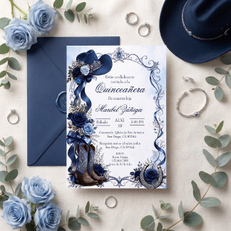 Convite Quinceañera estilo cowboy rosa e dourado