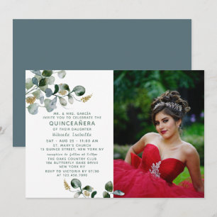 Convite Quinceañera Eucalyptus Greenery Foto Floral