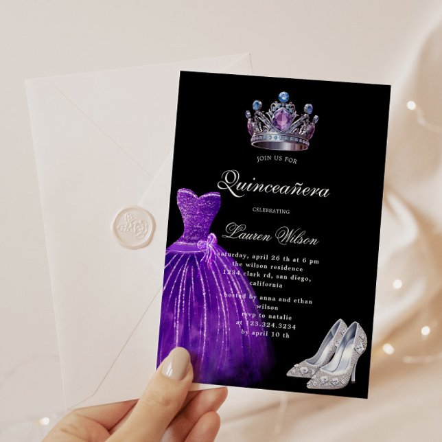 Convite Quinceañera Exclusiva de Diamante Roxo (Criador carregado)