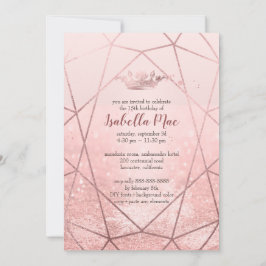 Convite Quinceanera/Faux Rosa Dourado Flocos de neve+Coroa