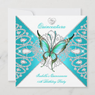 Convite Quinceanera Festa de 15 Anos Tiara Azul Teal Borbo