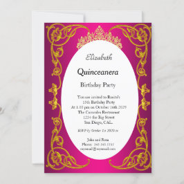 Convite Quinceanera Festa de aniversário rosa Dourada
