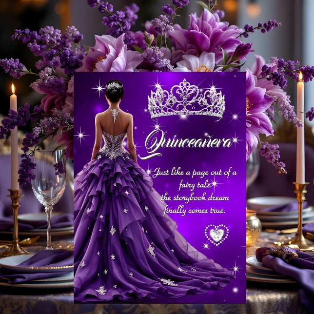 Convite Quinceanera Festa de aniversário Roxo Vestido Tiar (Criador carregado)