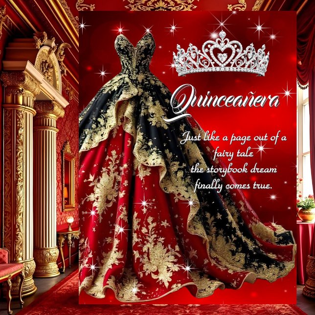 Convite Quinceanera Festa de aniversário Vermelho Dourado  (Criador carregado)