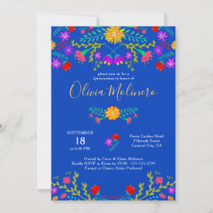 Convite Quinceanera Festa Mexicana Floral Colorida Azul
