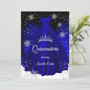 Convite Quinceanera Floco de neve azul-real Vestido pratea