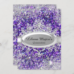 Convite Quinceanera, Floco de Neve Cristal Roxo