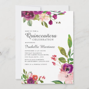 Convite Quinceañera Floral Água-cor Vermelho Rosa