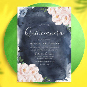 Convite Quinceanera Floral Água-Marinha Bege