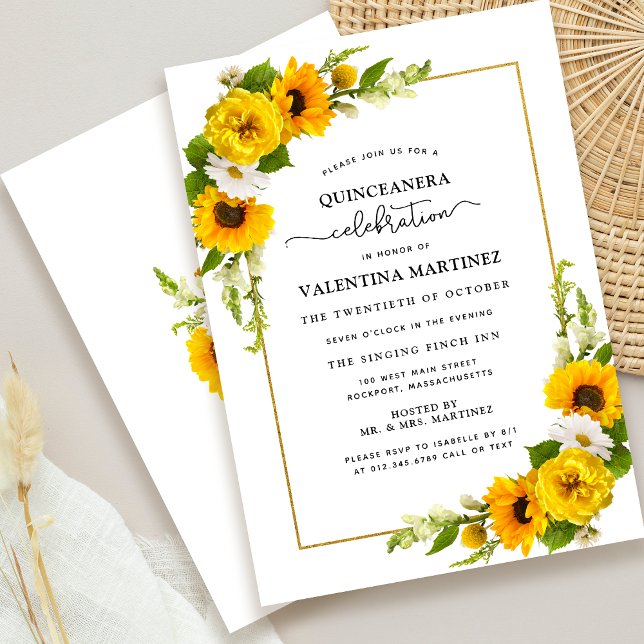 Convite Quinceanera Floral Amarelo (Wow your guests with this elegant sunflower invitation! )