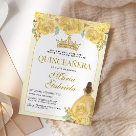 Convite Quinceanera Floral Amarelo Dourada Mis Quince Anos