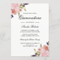 Quinceanera Floral Aquarela Pêonias Rosa Púrpura