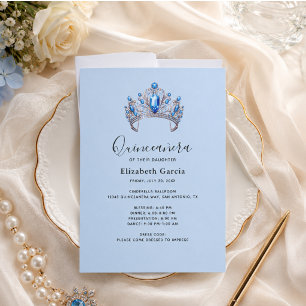 Convite Quinceañera Floral Azul e Marfim