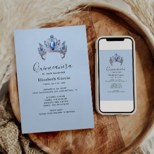 Convite Quinceañera Floral Azul e Marfim