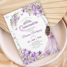 Quinceañera Floral Borboleta Prata Roxa