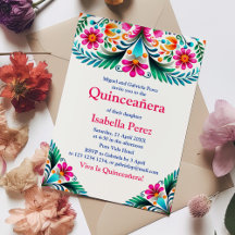 Quinceanera Floral Branca Vibrante Mexicana Fiesta