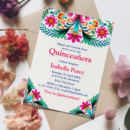 Convite Quinceanera Floral Branca Vibrante Mexicana Fiesta