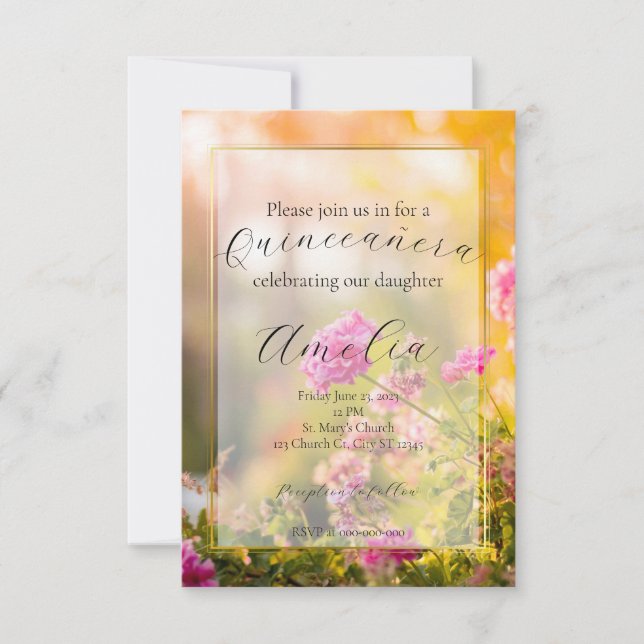 Convite Quinceañera Floral/Casamento/Convite de Aniversári (Frente)
