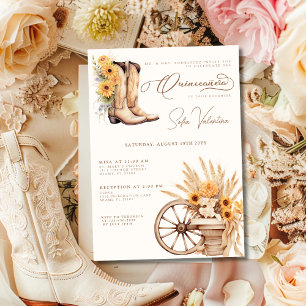 Convite Quinceañera Floral Charro Girassol País Rústico