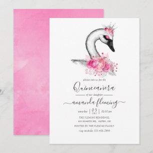 Convite Quinceañera Floral Cisne Aquarela