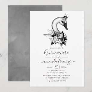 Convite Quinceañera Floral Cisne Aquarela