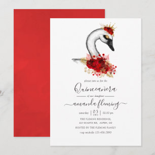 Convite Quinceañera Floral Cisne Aquarela