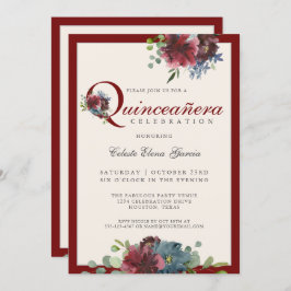 Convite Quinceanera Floral Clorosa e Azul